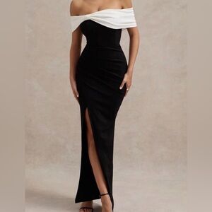 Elegant One-Shoulder Black and White Gown